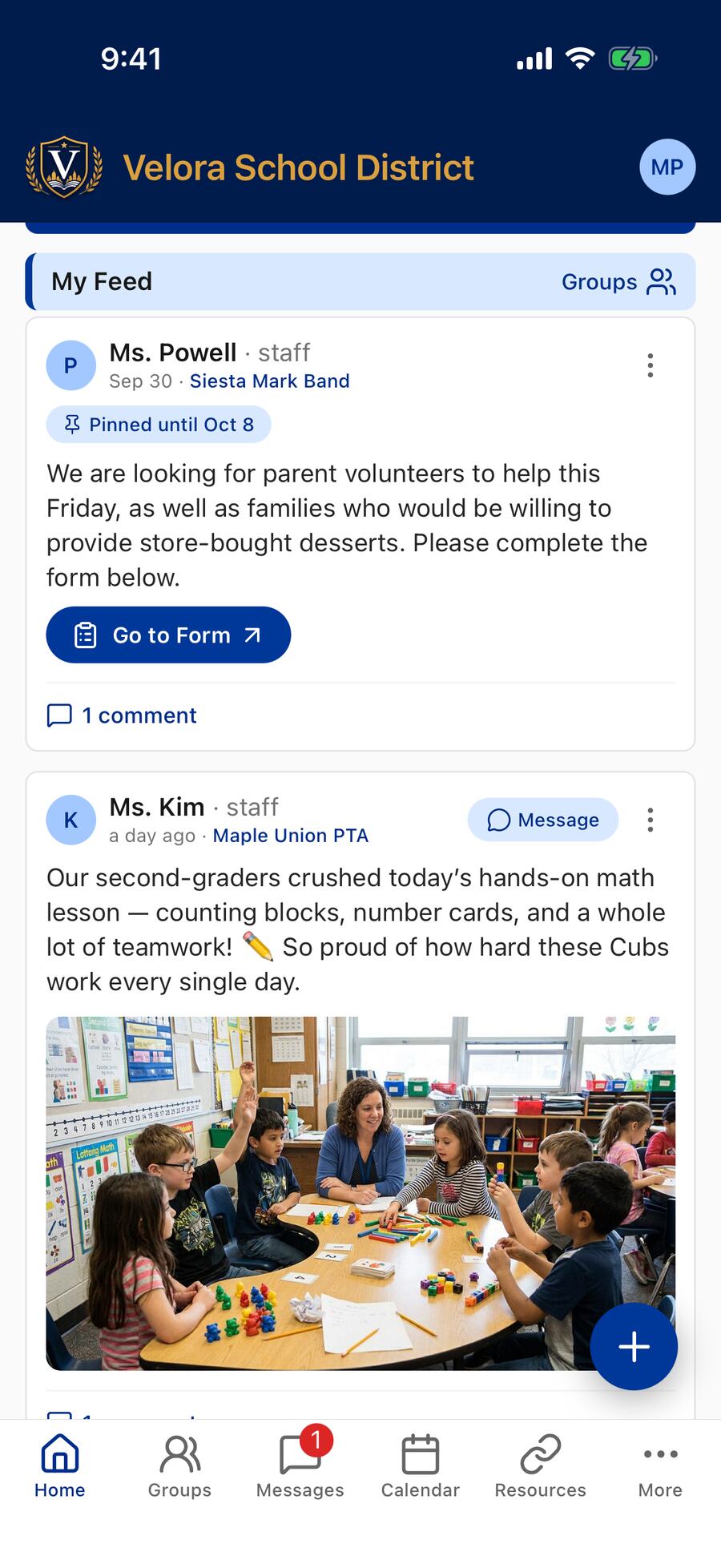 A band post pinned to the top of My Feed, showing a Pinned until Oct 8 badge above the post text, with a Go to Form button.